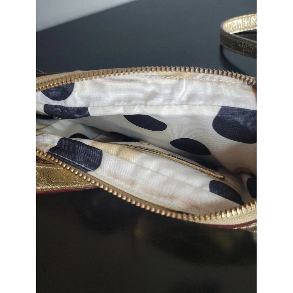 Kate Spade Crossbody Bag Small Gold Metallic Bow Detail Polka Dot Lining Glam